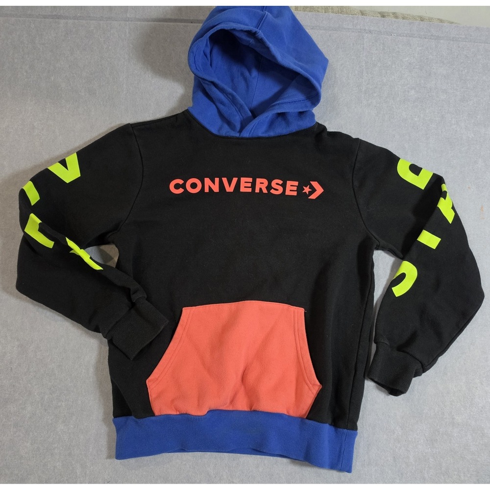 Converse Boys Black Logo Colorblock Fleece Pullover Hoodie No Tag YXL?